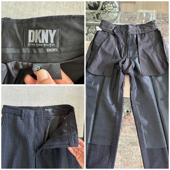 Vintage 90’s DKNY Pinstriped Wool High Waist Straight Leg Trousers - Picture 15 of 16